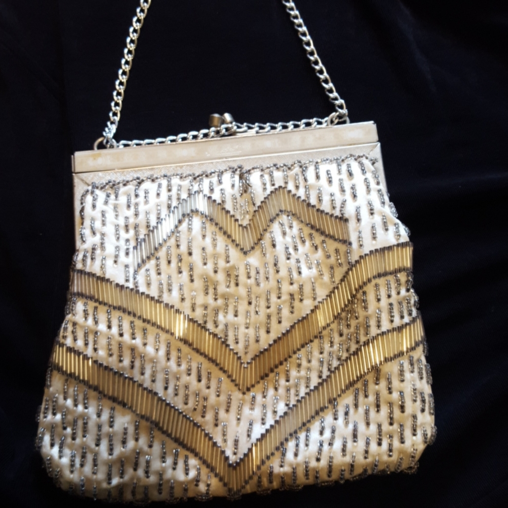Vintage beaded satin evening bag